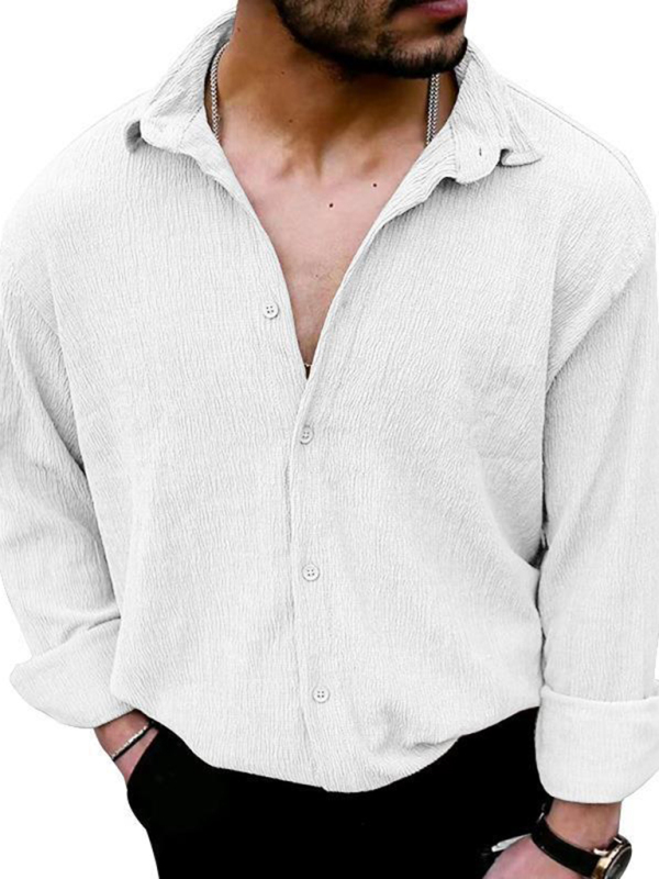 New Men's Solid Color Casual Lapel Long Sleeve Shirt - Image 8