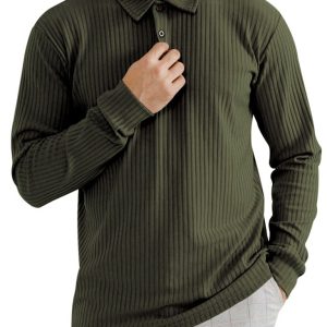 New Men's Long Sleeve T-Shirt Long Sleeve Lapel Polo Shirt