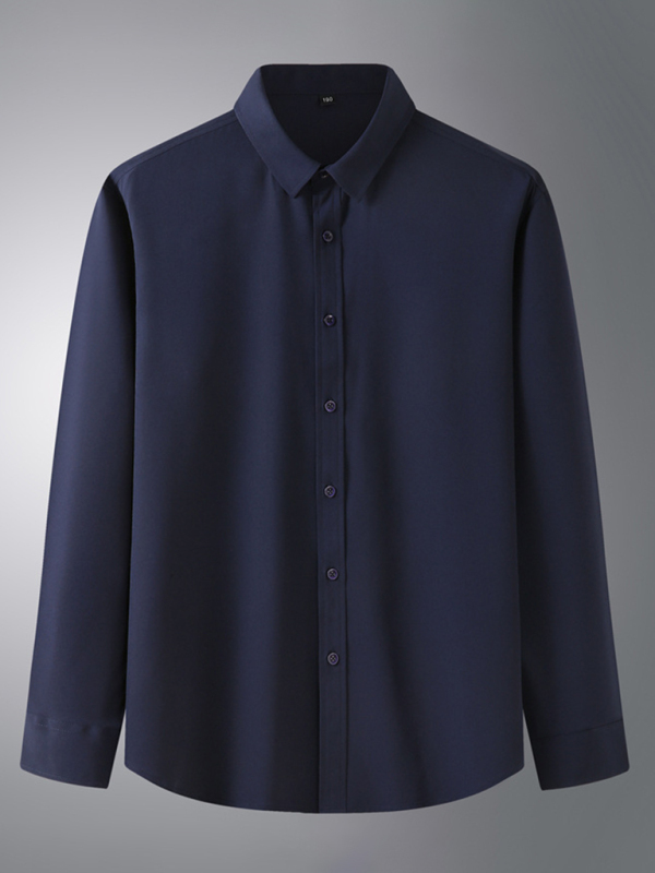 New Men's Solid Color Stretch Long Sleeve Business Casual Thin Shirt - Image 4