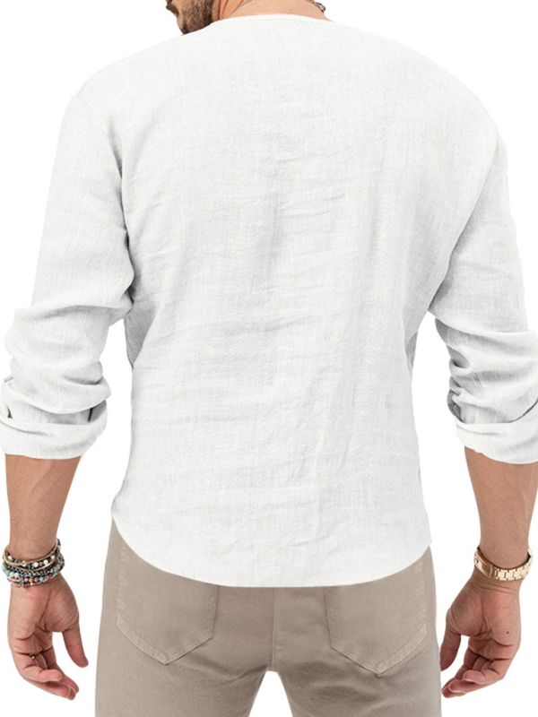 New Men's Henry Long Sleeve T-Shirt Slim Fit Solid Color Large Size Deep V Neck Shirt - Image 9