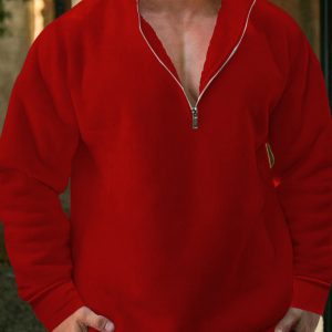 New men's fleece stand collar loose casual half zipper solid color hoodie