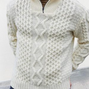 Men's zipper turtleneck long sleeve cable sweater