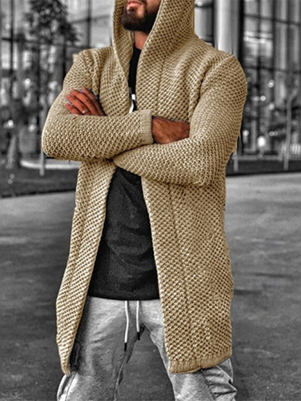 Men's hooded long sleeve knitted sweater cardigan - Image 3