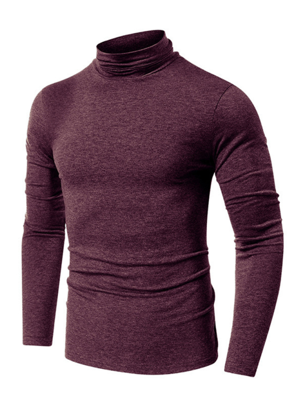 Men's long-sleeved solid color turtleneck bottoming T-shirt top - Image 9