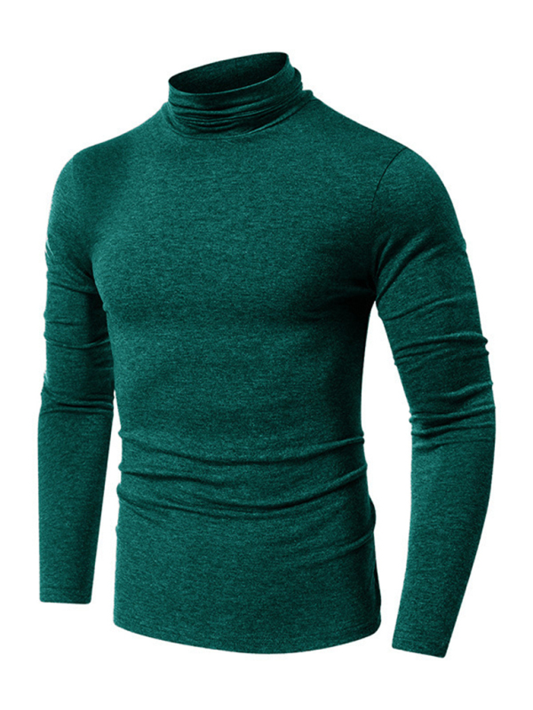 Men's long-sleeved solid color turtleneck bottoming T-shirt top - Image 7