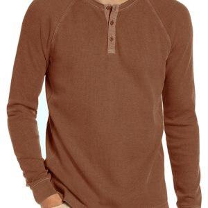 New Men's Round Neck Waffle Henley Shirt