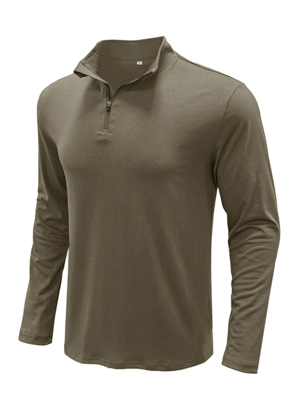New Men's Long Sleeve Stand Collar Pullover Zip Polo Shirt - Image 5