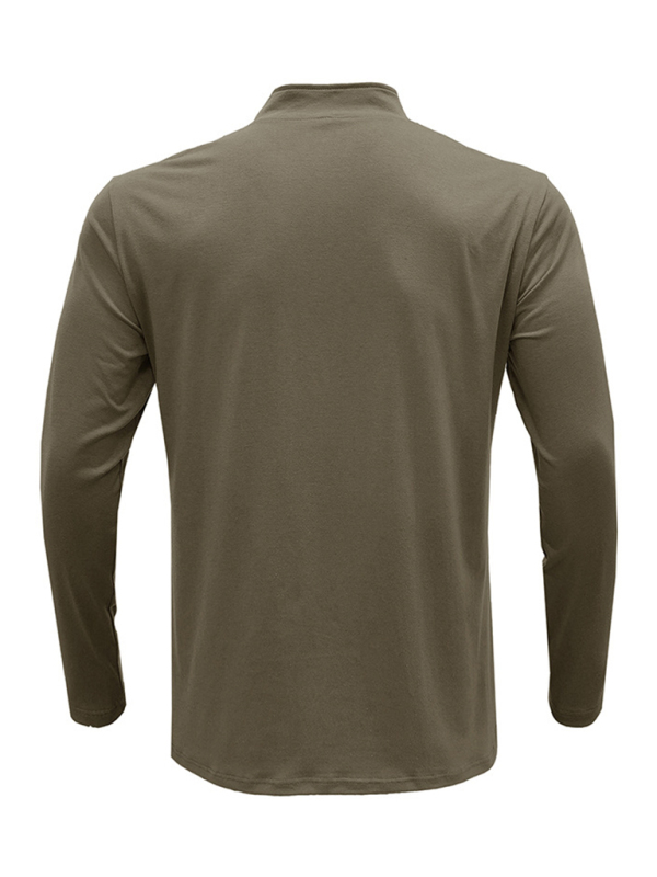 New Men's Long Sleeve Stand Collar Pullover Zip Polo Shirt - Image 4