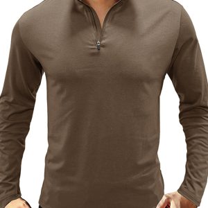 New Men's Long Sleeve Stand Collar Pullover Zip Polo Shirt