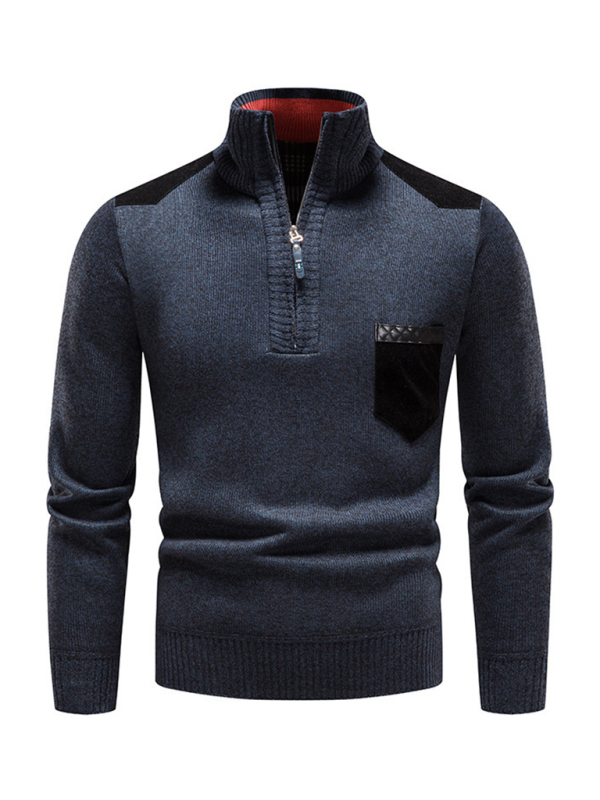 Men's stand-up collar thickened patchwork half-zip lapel sweater pullover sweater - Image 22