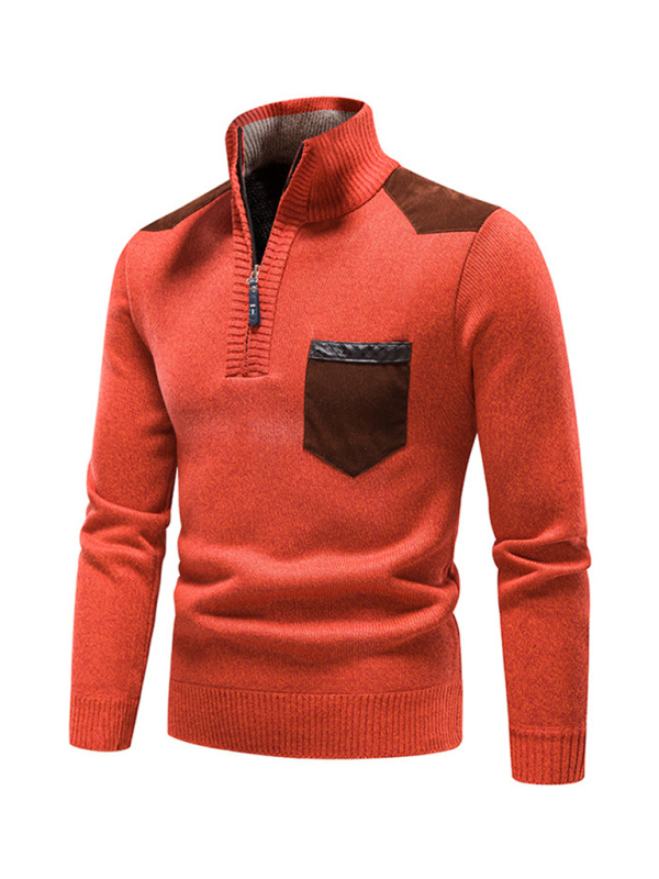 Men's stand-up collar thickened patchwork half-zip lapel sweater pullover sweater - Image 18
