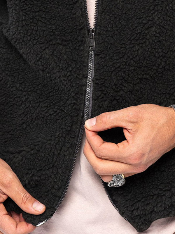 Men's double-sided arctic velvet hooded solid color warm zipper jacket - Image 12