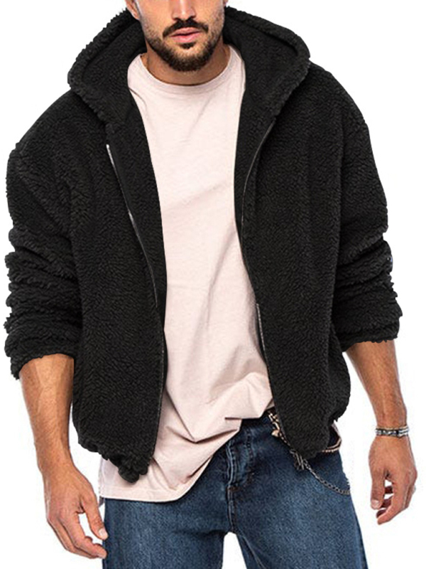 Men's double-sided arctic velvet hooded solid color warm zipper jacket - Image 15