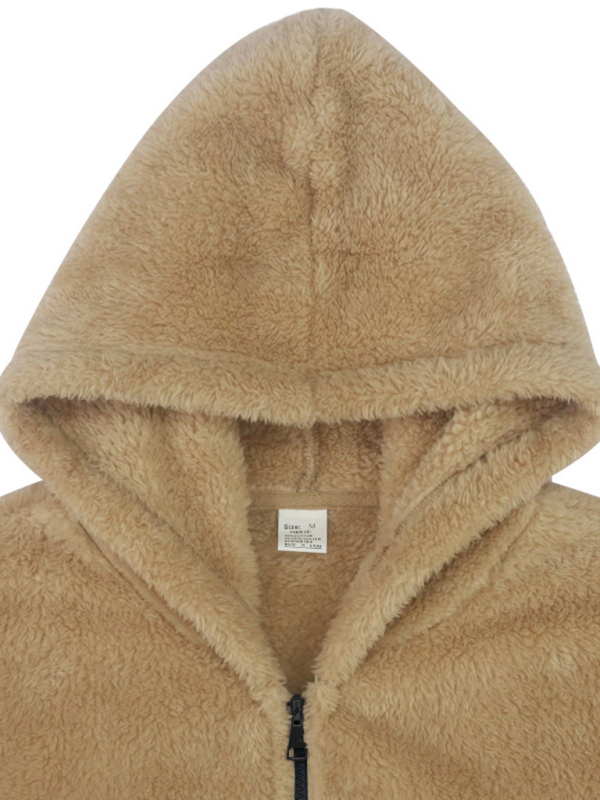 Men's double-sided arctic velvet hooded solid color warm zipper jacket - Image 5