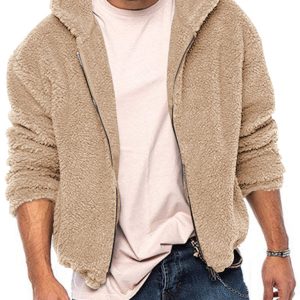Men's double-sided arctic velvet hooded solid color warm zipper jacket