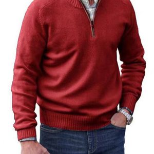 Men's zipper lapel casual long-sleeved knitted top