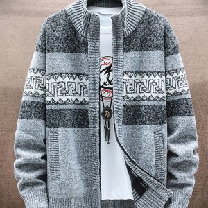Men's new fashion stand-up collar cardigan sweater zipper style sweater