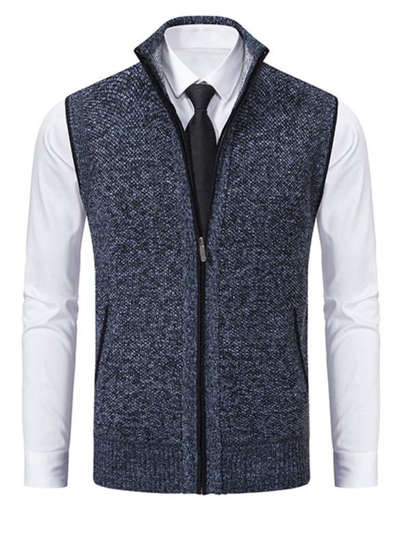 Men's stand collar sleeveless knitted casual thickened lining vest jacket - Image 16