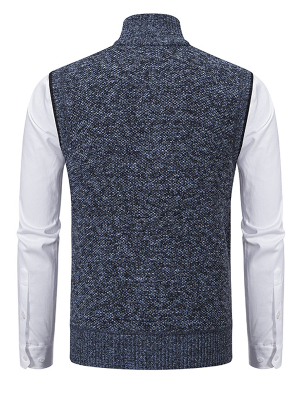 Men's stand collar sleeveless knitted casual thickened lining vest jacket - Image 15