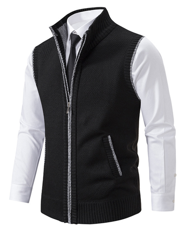 Men's stand collar sleeveless knitted casual thickened lining vest jacket - Image 4