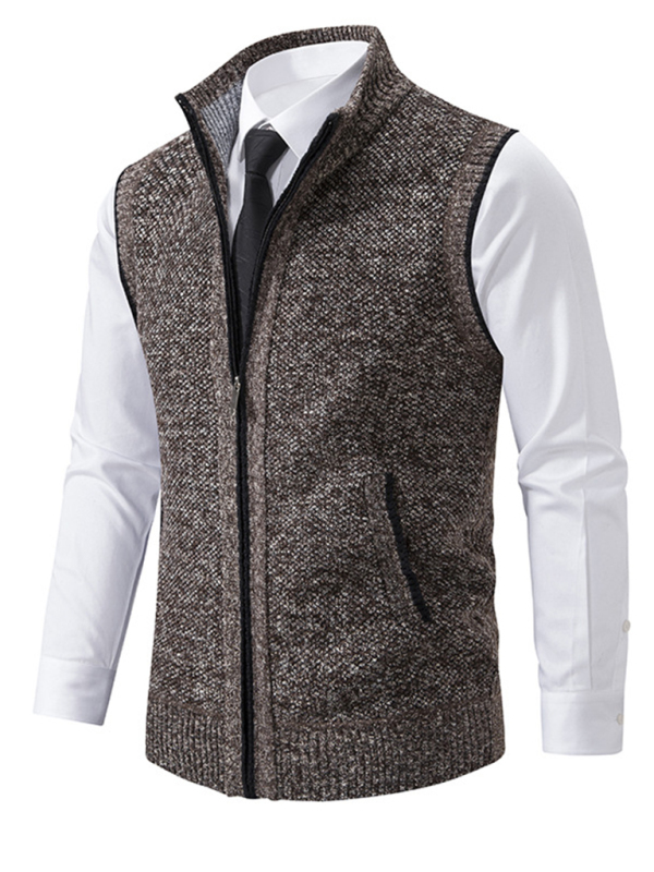 Men's stand collar sleeveless knitted casual thickened lining vest jacket - Image 6