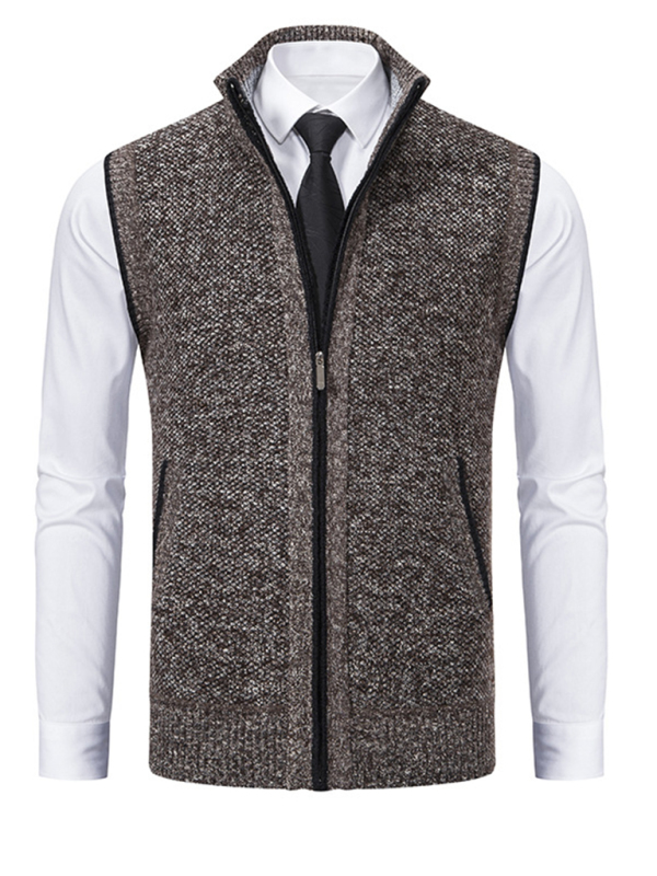 Men's stand collar sleeveless knitted casual thickened lining vest jacket - Image 18
