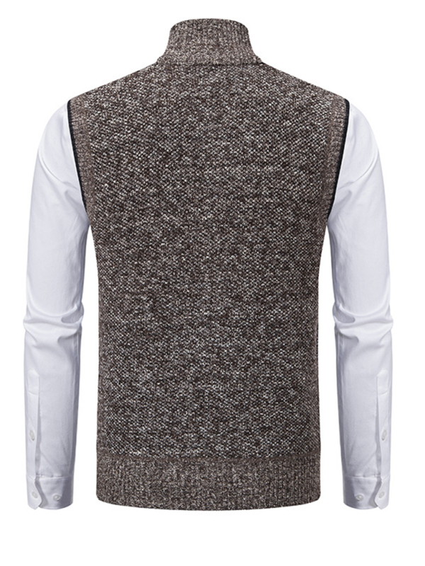 Men's stand collar sleeveless knitted casual thickened lining vest jacket - Image 17