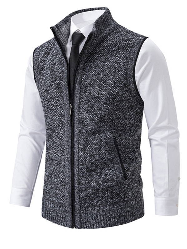Men's stand collar sleeveless knitted casual thickened lining vest jacket - Image 3