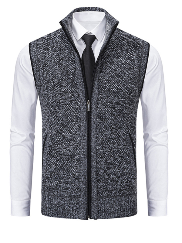 Men's stand collar sleeveless knitted casual thickened lining vest jacket - Image 12