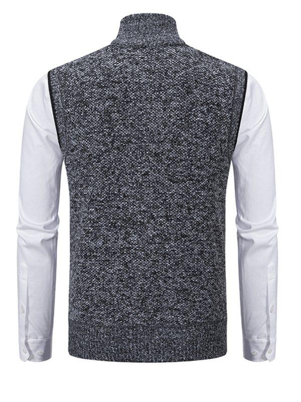 Men's stand collar sleeveless knitted casual thickened lining vest jacket - Image 11