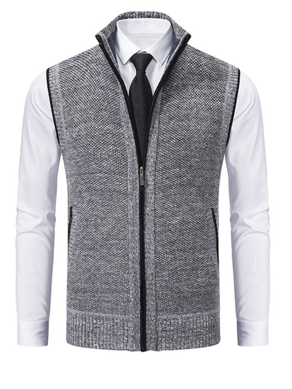 Men's stand collar sleeveless knitted casual thickened lining vest jacket - Image 10