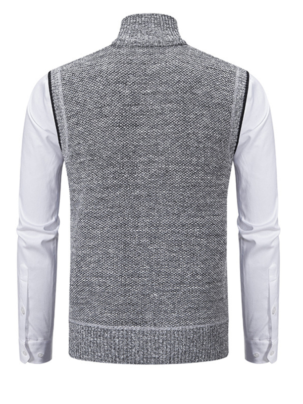 Men's stand collar sleeveless knitted casual thickened lining vest jacket - Image 9