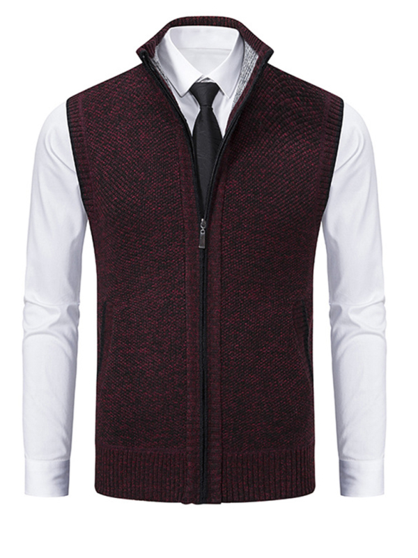 Men's stand collar sleeveless knitted casual thickened lining vest jacket - Image 8