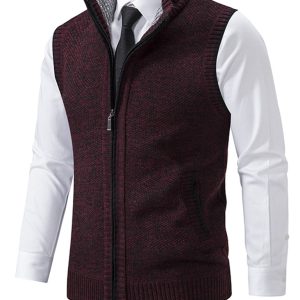 Men's stand collar sleeveless knitted casual thickened lining vest jacket