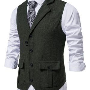 Men's herringbone tweed suit vest retro lapel vest