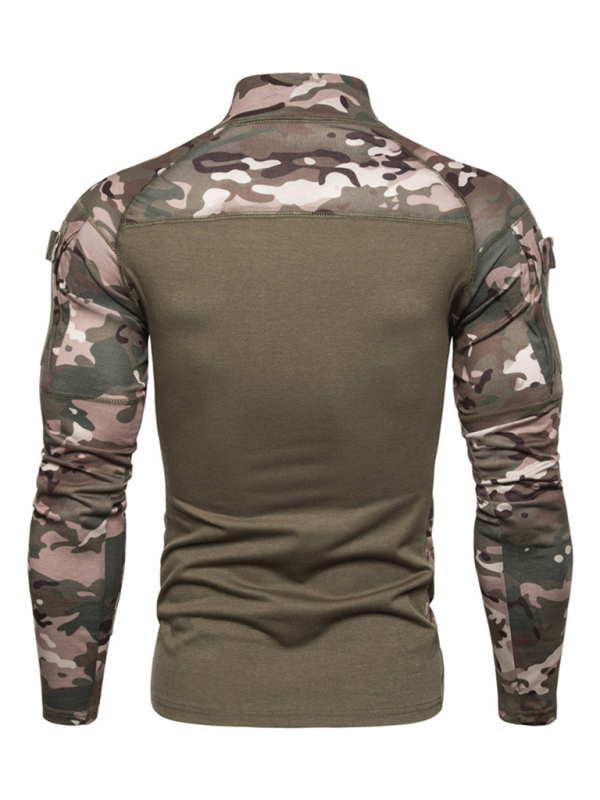 Men's Military Field Outdoor Elastic Fitness Camouflage Long Sleeve Zipper Pocket T-Shirt - Image 5