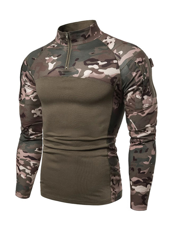 Men's Military Field Outdoor Elastic Fitness Camouflage Long Sleeve Zipper Pocket T-Shirt - Image 4