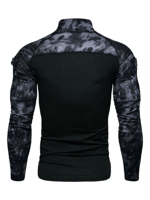 Men's Military Field Outdoor Elastic Fitness Camouflage Long Sleeve Zipper Pocket T-Shirt - Image 7