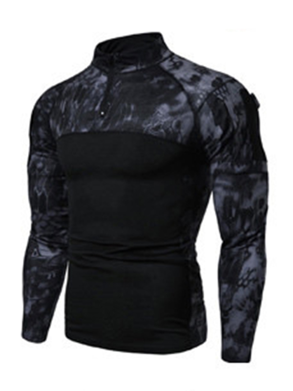 Men's Military Field Outdoor Elastic Fitness Camouflage Long Sleeve Zipper Pocket T-Shirt - Image 6