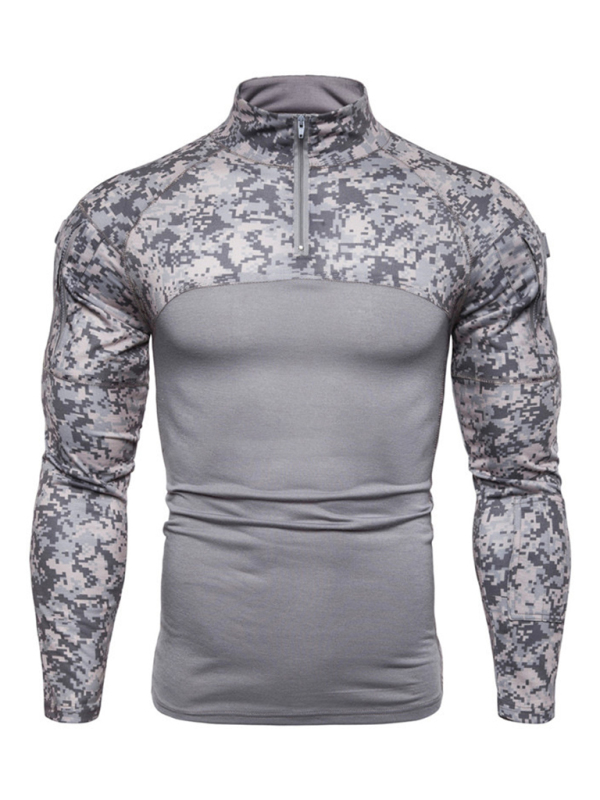 Men's Military Field Outdoor Elastic Fitness Camouflage Long Sleeve Zipper Pocket T-Shirt - Image 3