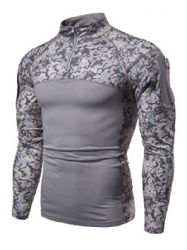 Men's Military Field Outdoor Elastic Fitness Camouflage Long Sleeve Zipper Pocket T-Shirt - Image 10