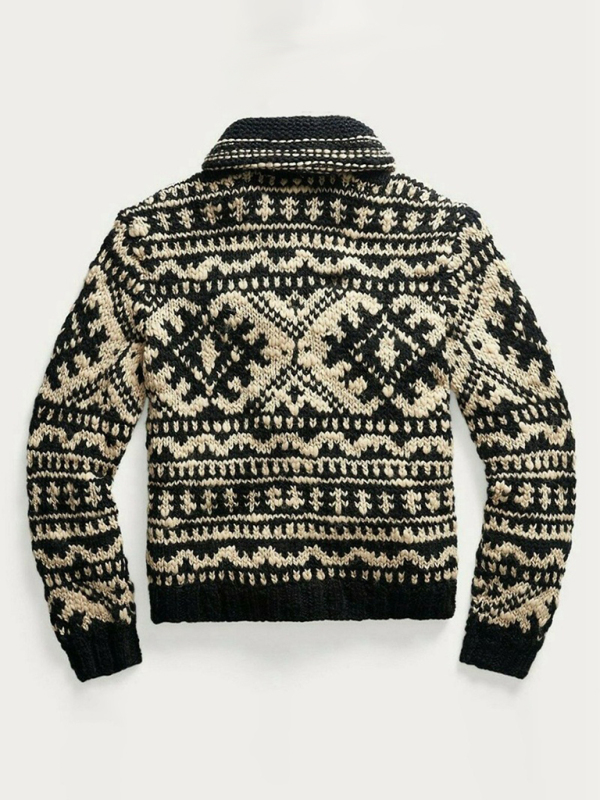 Men's Jacquard Knit Jacket Lapel Long Sleeve Jacket Sweater - Image 2