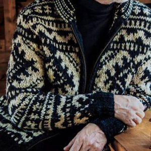Men's Jacquard Knit Jacket Lapel Long Sleeve Jacket Sweater
