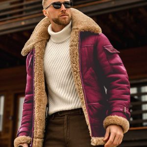 Men's fur one-piece thickened mid-length jacket