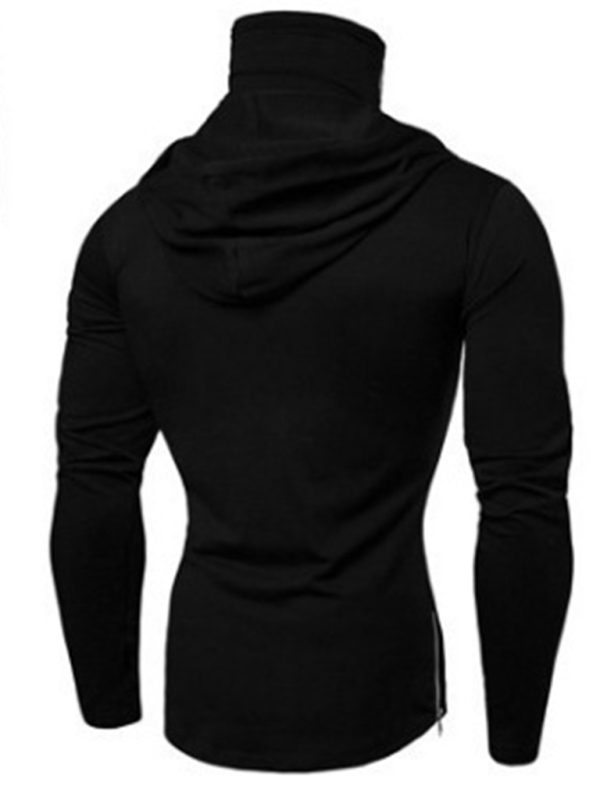 Men's new fitness cycling solid color elastic mask hooded pullover long-sleeved T-shirt sweatshirt - Image 5