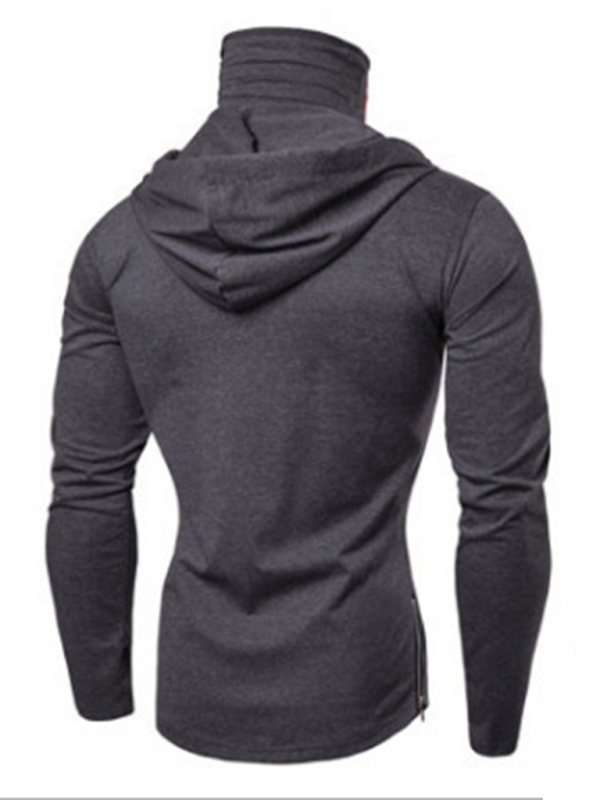 Men's new fitness cycling solid color elastic mask hooded pullover long-sleeved T-shirt sweatshirt - Image 3