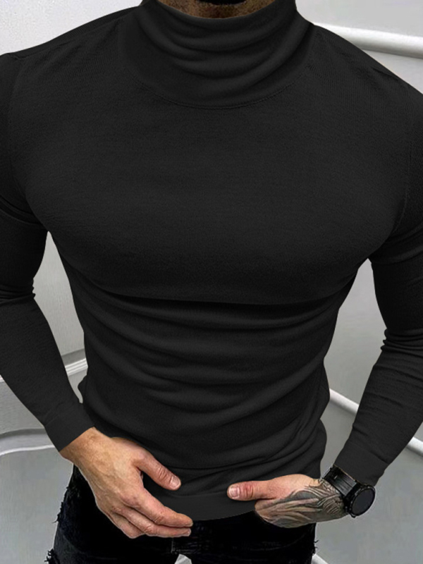 Men's Solid Color Turtleneck Long Sleeve T-Shirt - Image 5