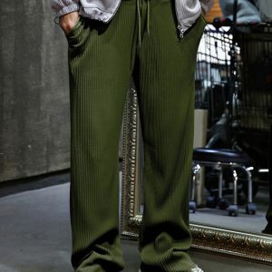 Men's casual trousers, loose straight trousers, drapey striped high-waisted wide-leg trousers