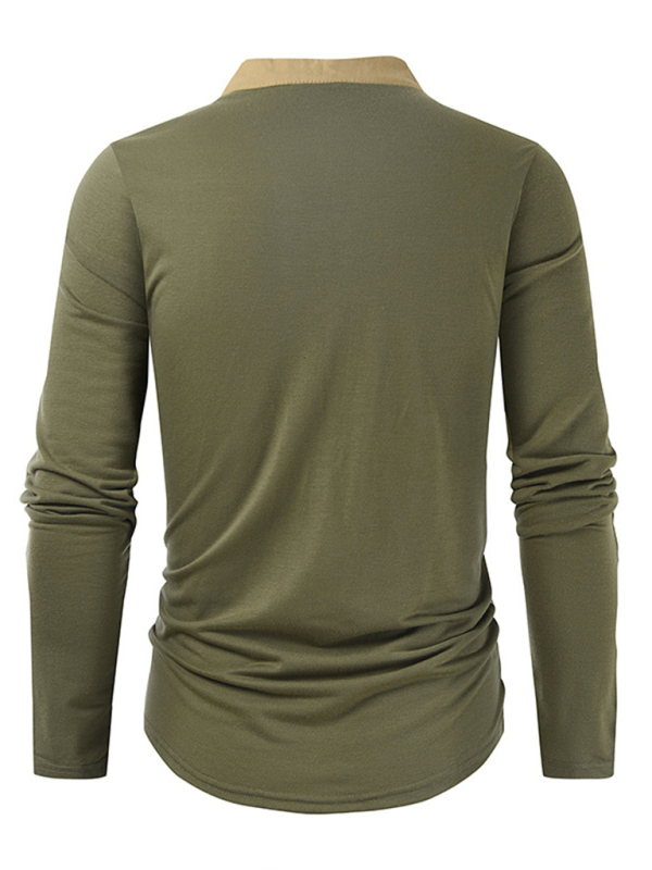 Men's New Outdoor Tactical Zipper Colorblock Henley Collar Long Sleeve T-Shirt - Image 9