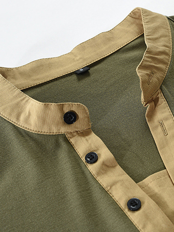 Men's New Outdoor Tactical Zipper Colorblock Henley Collar Long Sleeve T-Shirt - Image 8